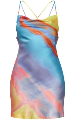 Ombre Print Satin Cowl Tie Back Shift Dress-PrettyLittleThing Discount