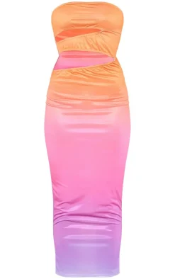 Ombre Print Slinky Metallic Cut Out Maxi Dress-PrettyLittleThing Online