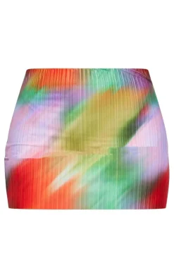Multi Pink Watercolour Print Plisse Micro Mini Skirt-PrettyLittleThing