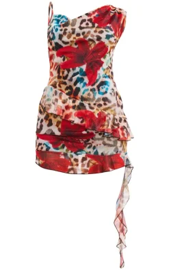 Print Asymmetric Neck Frill Detail Bodycon Dress-PrettyLittleThing Hot
