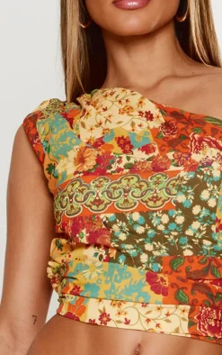 New PrettyLittleThing Print Chiffon One Shoulder Top Multi