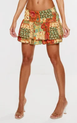 Sale PrettyLittleThing Print Chiffon Ruffle Mini Skirt Multi