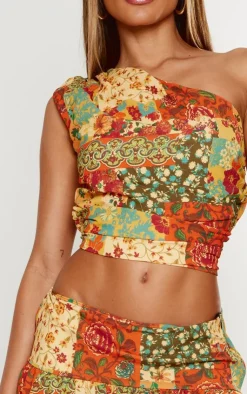 Sale PrettyLittleThing Print Chiffon Ruffle Mini Skirt Multi