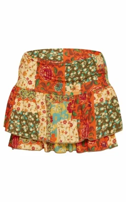 Sale PrettyLittleThing Print Chiffon Ruffle Mini Skirt Multi
