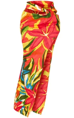 Outlet PrettyLittleThing Print Linen Look Twist Detail Maxi Skirt Multi