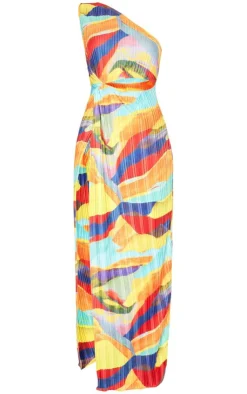 Print Plisse Knotted Split Detail Maxi Dress-PrettyLittleThing