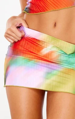 Clearance PrettyLittleThing Print Plisse Low Rise Micro Mini Skirt Multi
