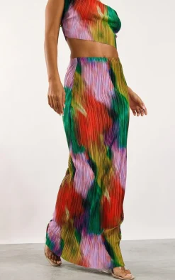 Discount PrettyLittleThing Print Plisse Maxi Skirt Multi