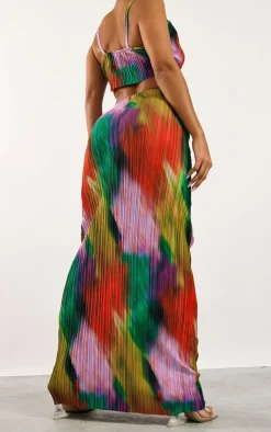 Discount PrettyLittleThing Print Plisse Maxi Skirt Multi
