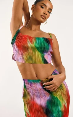 Discount PrettyLittleThing Print Plisse Maxi Skirt Multi