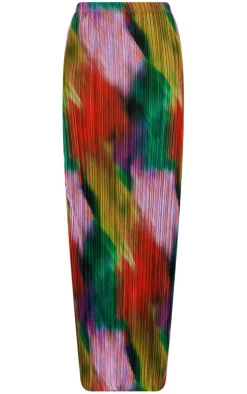 Discount PrettyLittleThing Print Plisse Maxi Skirt Multi