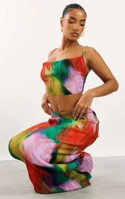 PrettyLittleThing Print Plisse Strappy Cowl Neck Top Multi