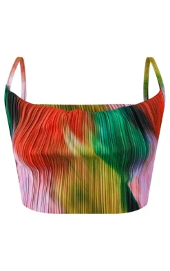 PrettyLittleThing Print Plisse Strappy Cowl Neck Top Multi