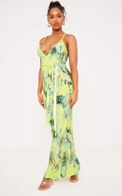 Print Plisse Wrap Tie Maxi Dress-PrettyLittleThing Sale
