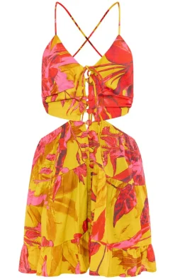 Print Strappy Cut Out Shift Dress-PrettyLittleThing Outlet