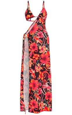 Print Trim Detail Side Cut Out Maxi Dress-PrettyLittleThing Sale