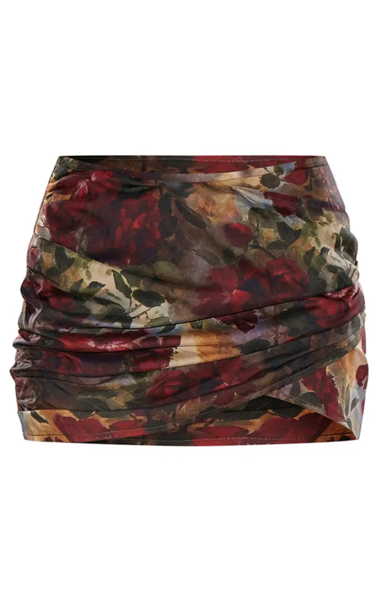 Sale PrettyLittleThing Printed Chiffon Foldover Ruched Mini Skirt Multi