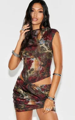 Outlet PrettyLittleThing Printed Chiffon High Neck Top Multi