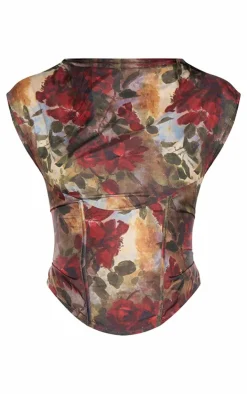 Outlet PrettyLittleThing Printed Chiffon High Neck Top Multi