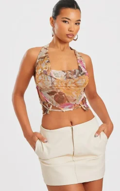PrettyLittleThing Camisole*Printed Mesh Longline Open Back Cami Long Top