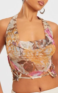 PrettyLittleThing Camisole*Printed Mesh Longline Open Back Cami Long Top