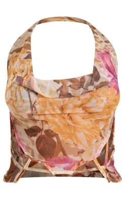 PrettyLittleThing Camisole*Printed Mesh Longline Open Back Cami Long Top