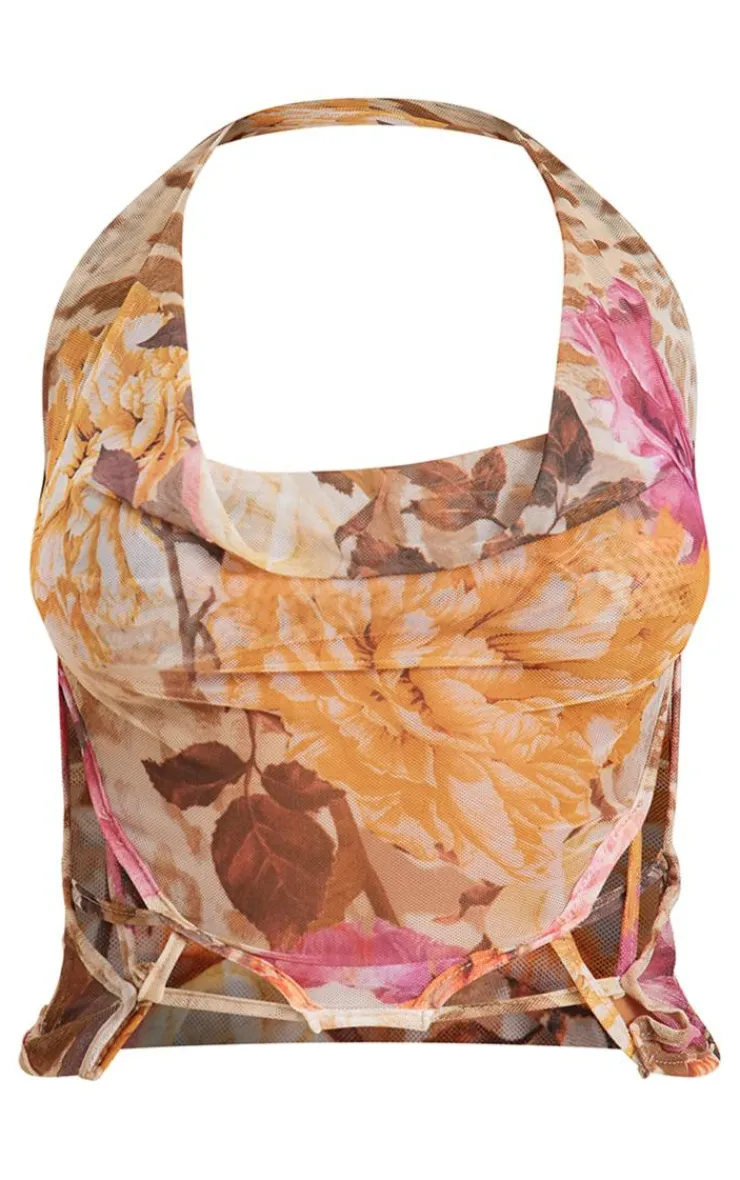 PrettyLittleThing Camisole*Printed Mesh Longline Open Back Cami Long Top
