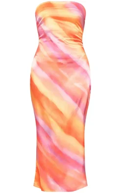 Printed Satin Bandeau Maxi Dress-PrettyLittleThing Best
