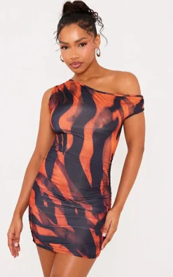Printed Slinky Bardot One Shoulder Cut Out Mini Dress-PrettyLittleThing Best