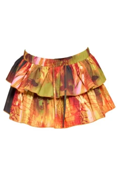 Multi Printed Tiered Frilly Mini Skirt