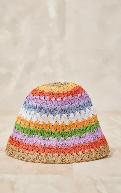 PrettyLittleThing Hats*Raffia Stripe Bucket Hat