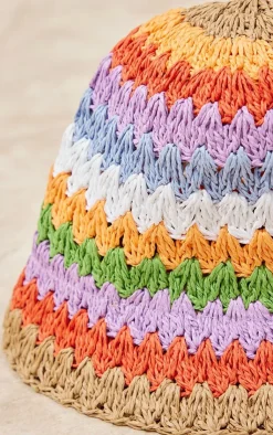 PrettyLittleThing Hats*Raffia Stripe Bucket Hat