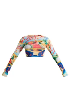 Multi Renaissance Flared Sleeve Crop Top