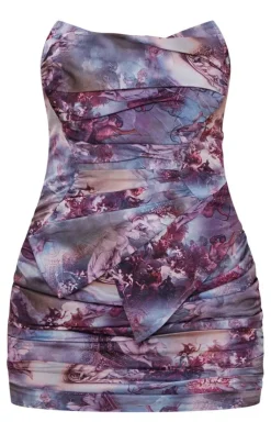 Renaissance Print Asymmetric Pointed Hem Bodycon Dress-PrettyLittleThing Discount