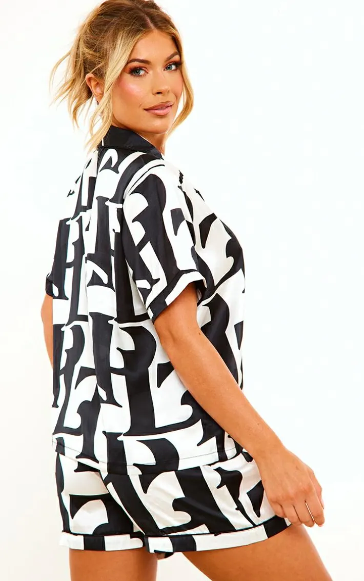 Multi Satin Printed Piping Shorts Pajama Set