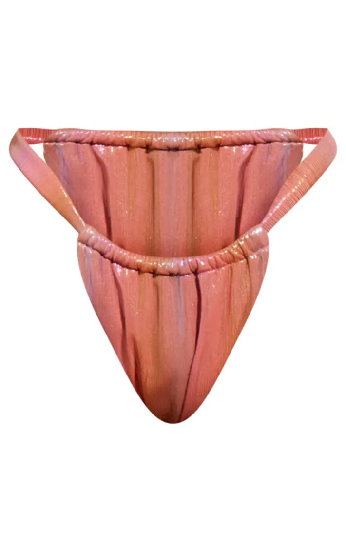 Multi Shimmer Ruched Tanga Bikini Bottoms