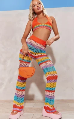 PrettyLittleThing Stripe Crochet Knit Plunge Bralet Multi