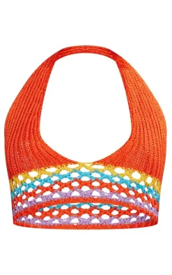 PrettyLittleThing Stripe Crochet Knit Plunge Bralet Multi