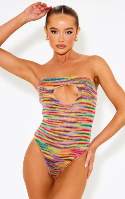 PrettyLittleThing Knitted Tops*Stripe Open Knit Bodysuit