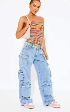 PrettyLittleThing Knitted Tops*Stripe Open Knit Bodysuit