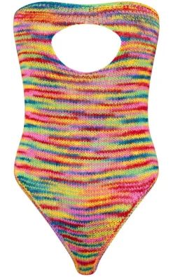 PrettyLittleThing Knitted Tops*Stripe Open Knit Bodysuit