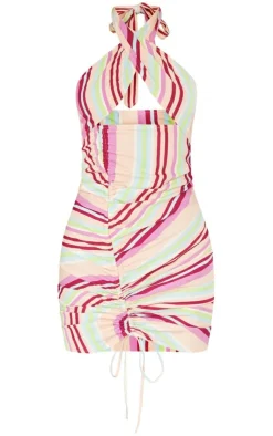 Stripe Textured Wrap Neck Ruched Bodycon Dress-PrettyLittleThing Clearance