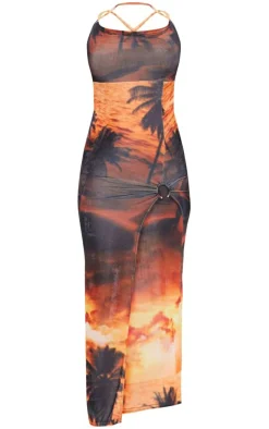 Sunset Print Lace Back Ring Skirt Detail Maxi Dress-PrettyLittleThing Best
