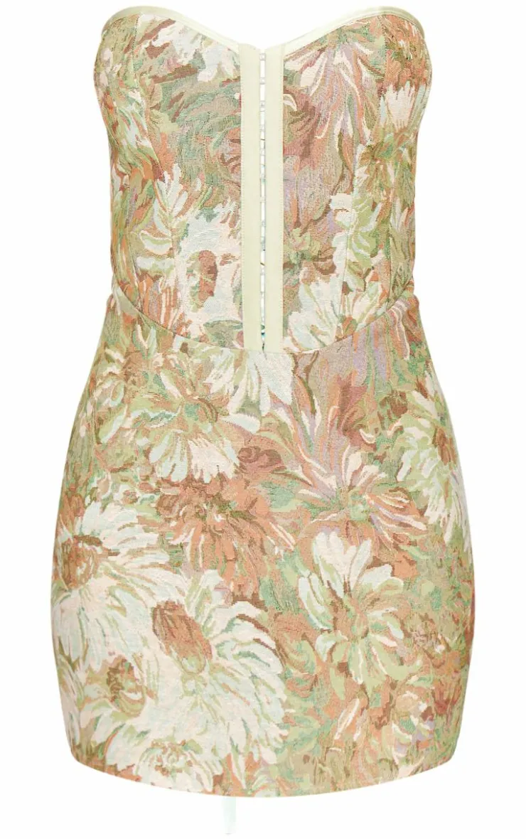 Tapestry Bandeau Lace Up Back Bodycon Dress-PrettyLittleThing Sale