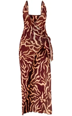 Tie Dye Printed Crinkle Wrap Tie Front Maxi Dress-PrettyLittleThing Clearance