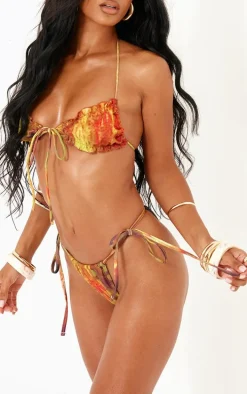 Multi Tie Side Palm Print Bikini Bottoms