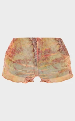 Outlet PrettyLittleThing Washed Paisley Printed Mesh Hot Pants Multi