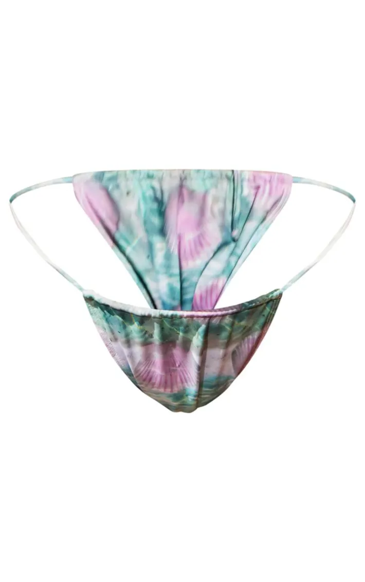 Multi Water Print Tanga Bikini Bottoms