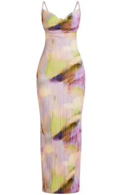 Watercolour Plisse Strappy Maxi Dress-PrettyLittleThing Online