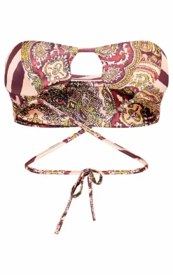 Clearance PrettyLittleThing Multi Zebra Paisley Print Slinky Bandeau Tie Top Brown